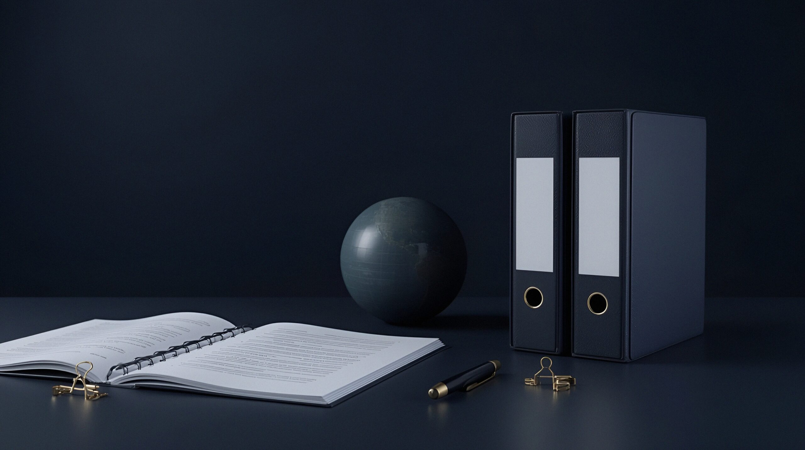 Mesa de trabalho com contrato internacional e checklist, representando a definição da estrutura de Carta de Crédito Internacional (DLC ou SBLC).