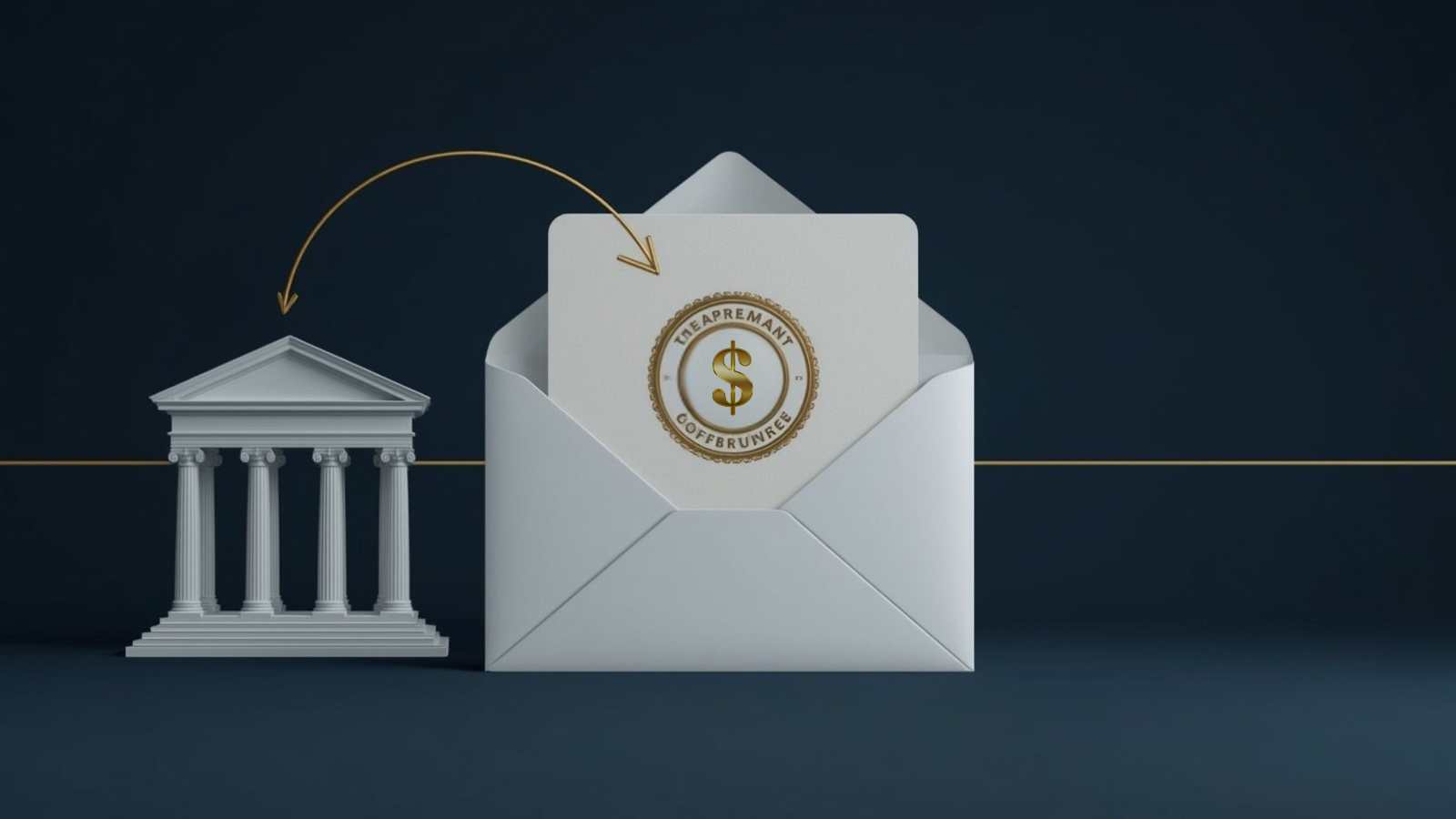 Banco emitindo documento com selo, ilustrando a emissão da Carta de Crédito Internacional e a formalização da garantia bancária (DLC/SBLC).