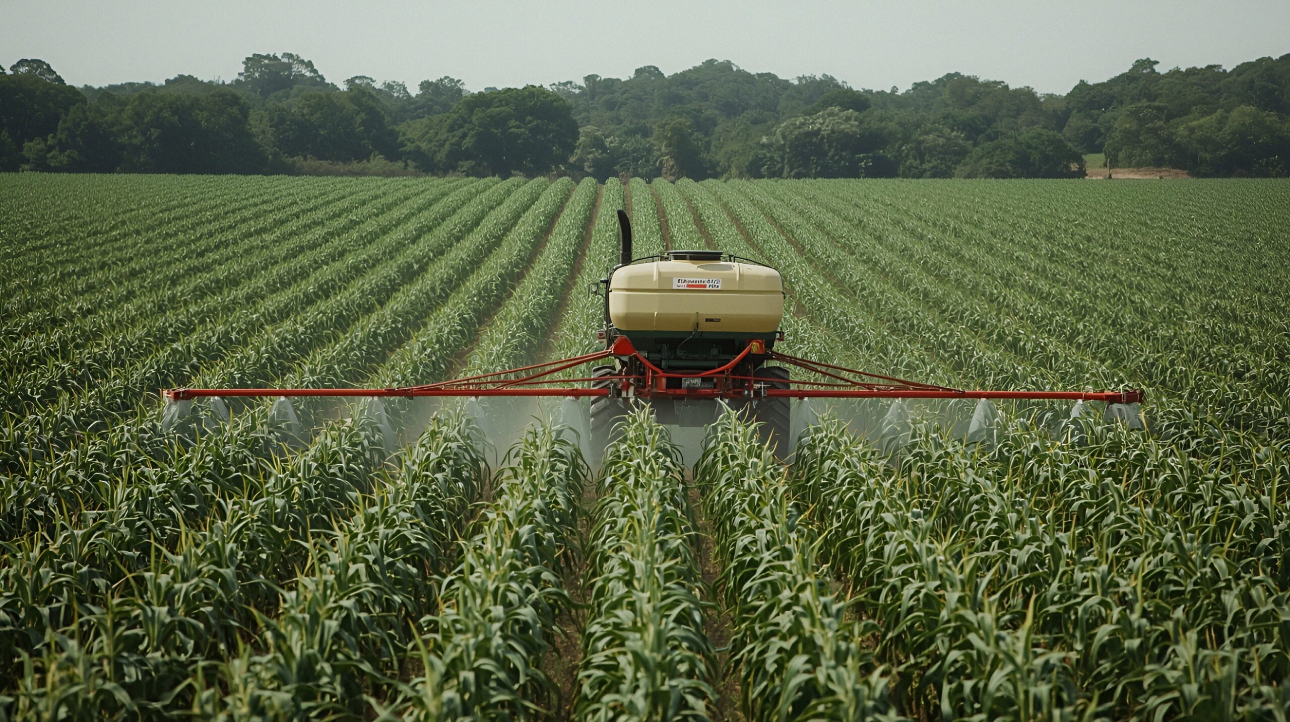 Máquina aplicando fertilizante em lavoura no Brasil, ilustrando o impacto do custo da ureia no agronegócio e na próxima safra.